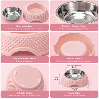Stainless Steel Pet Food Bowl with Non-Slip Plastic Base