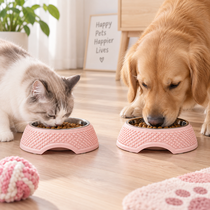 Stainless Steel Pet Food Bowl with Non-Slip Plastic Base