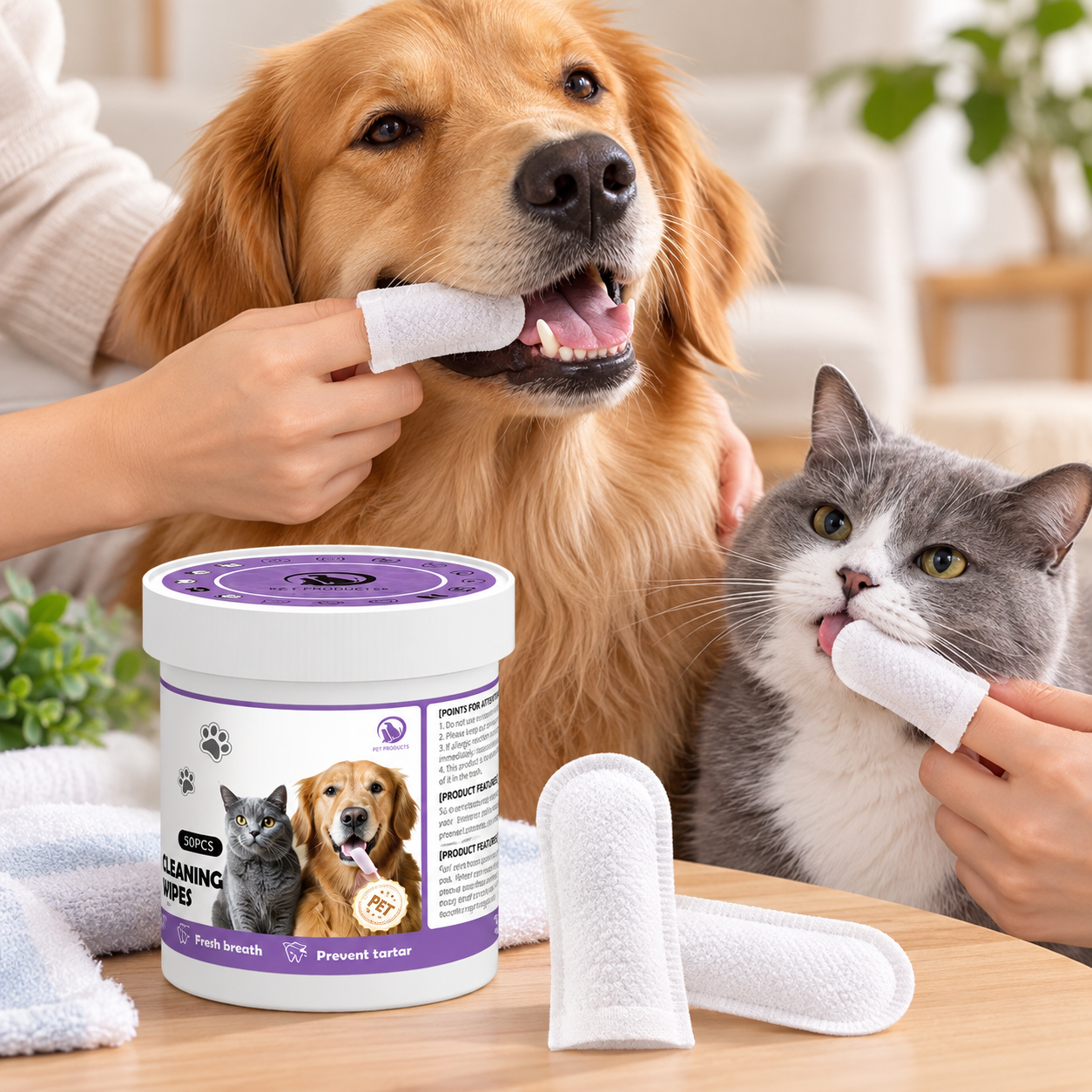 Pet Oral Cleaning Finger Wipes for Dogs & Cats