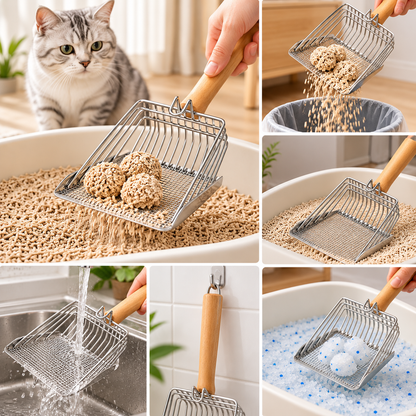 Stainless Steel Cat Litter Scoop with Fine Mesh