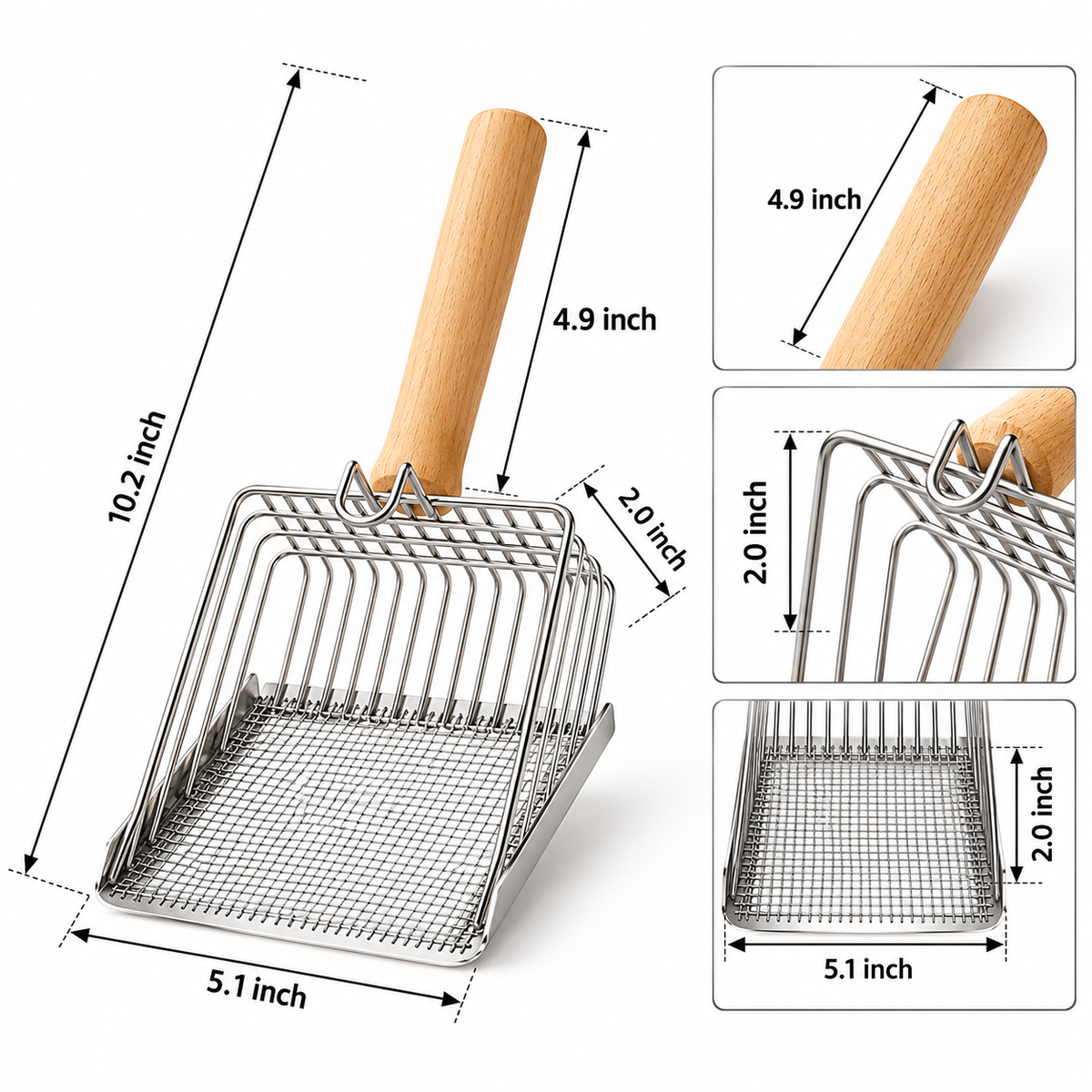 Stainless Steel Cat Litter Scoop with Fine Mesh