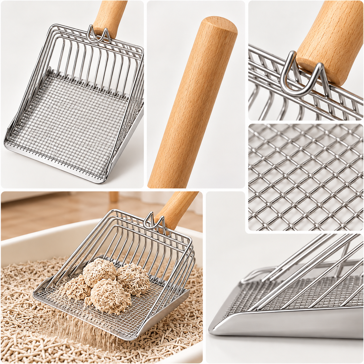 Stainless Steel Cat Litter Scoop with Fine Mesh